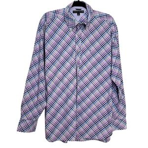 Tommy Hilfiger Mens XL Plaid Button Down Long Sleeve 80s 2 Ply Fabric Shirt